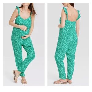 COPY - Very cute Nines by Hatch Flounce Maternity Jumpsuit Floral Teal XL. No p…